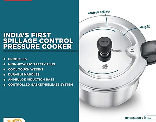 Prestige Svachh Aluminium Anti Bulge Gas & Induction Compatible Pressure Cooker - Silver, 5 l-3.webp